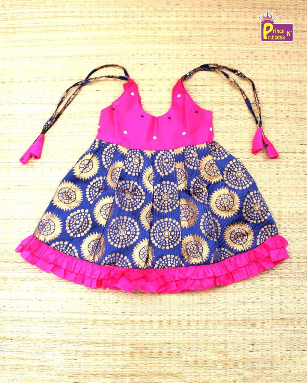 New Born Blue Raw Silk Frock LF391 - Prince N Princess