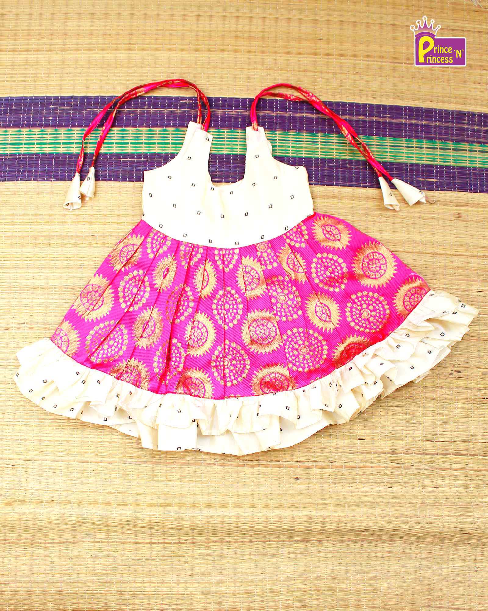New Born Cream Pink Raw Silk Frock LF389 - Prince N Princess