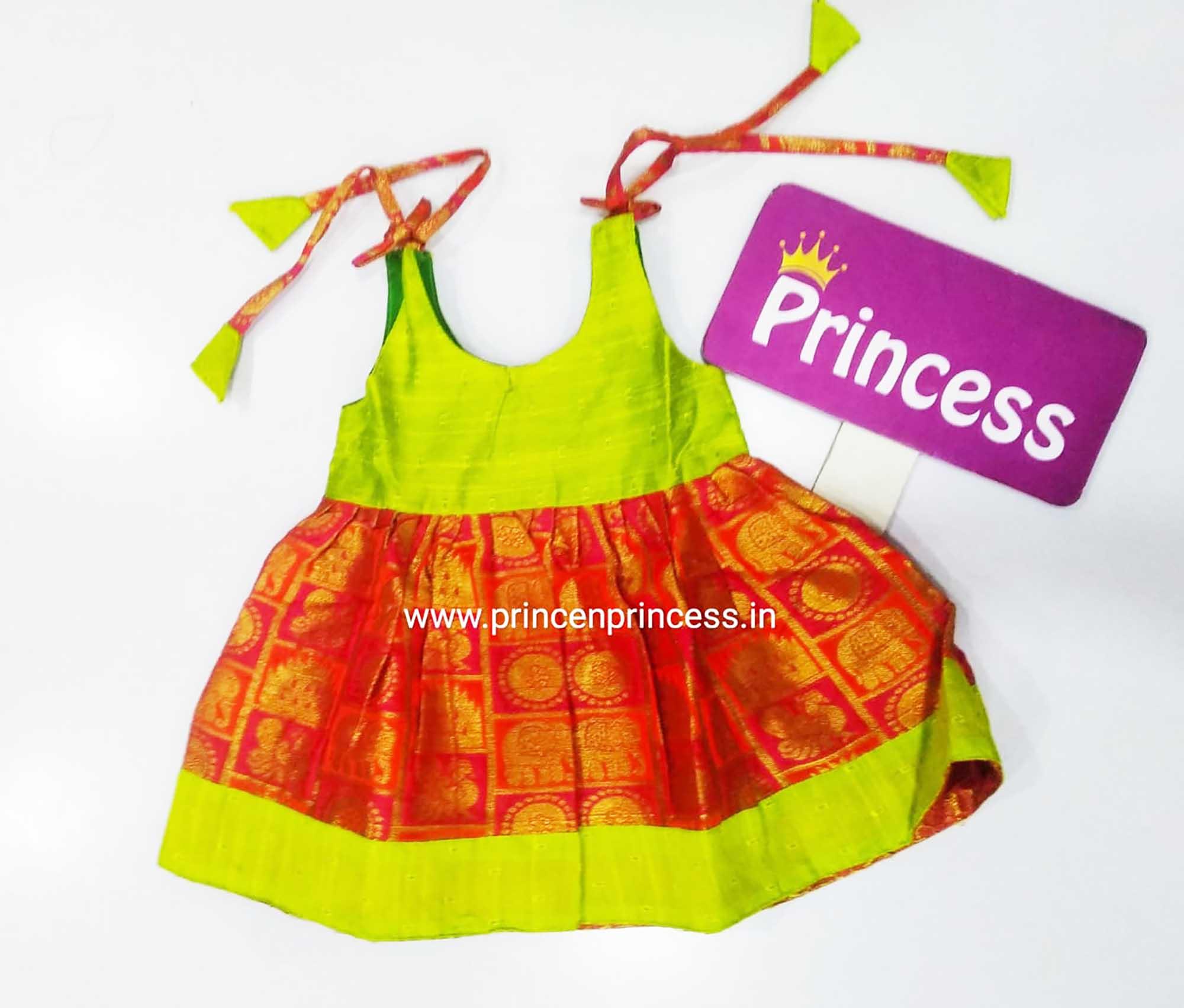 New Born Grand Green Red Lakshana Frock LF190 - Prince N Princess