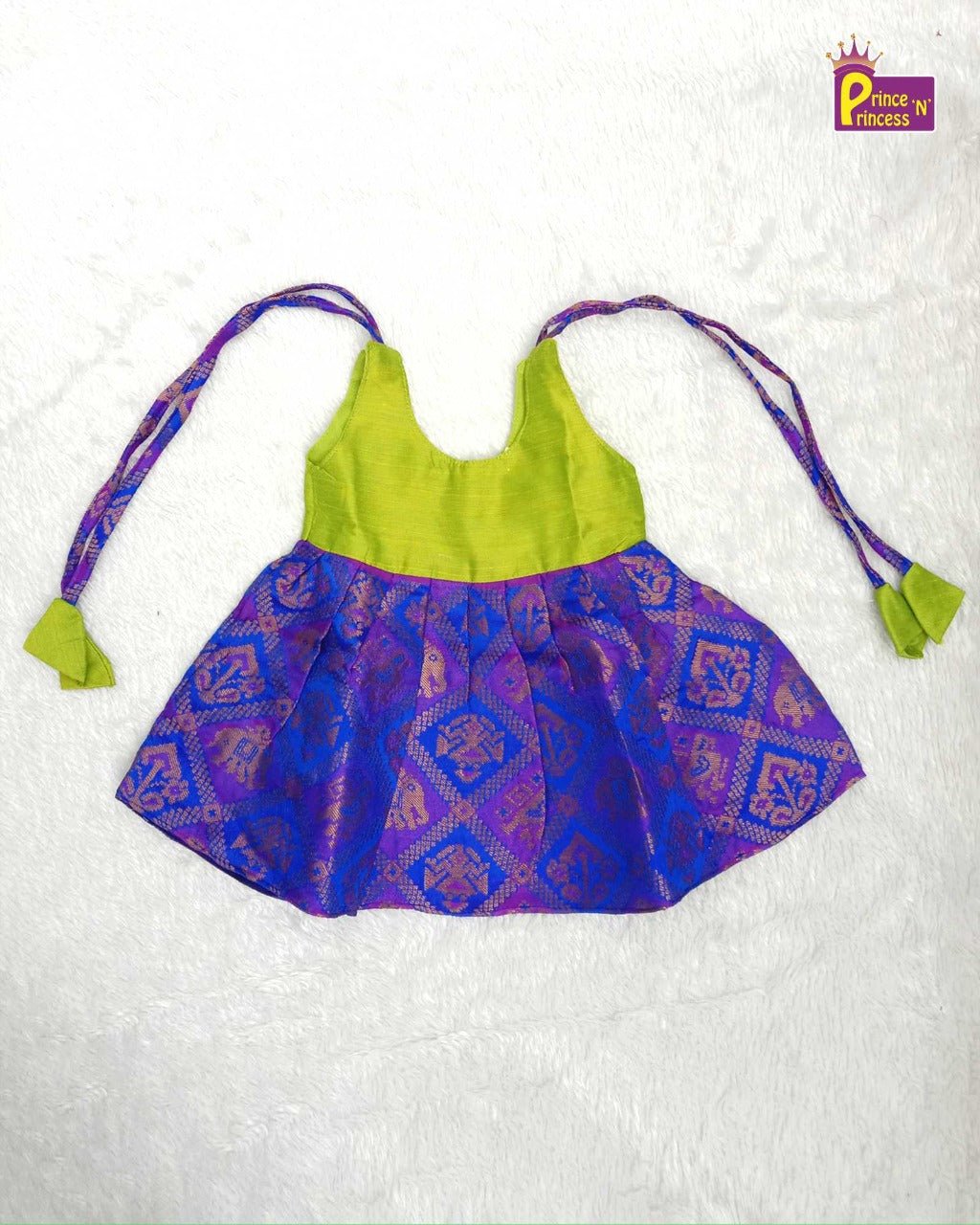 New Born Green PurpleRaw Silk Frock LF387 - Prince N Princess