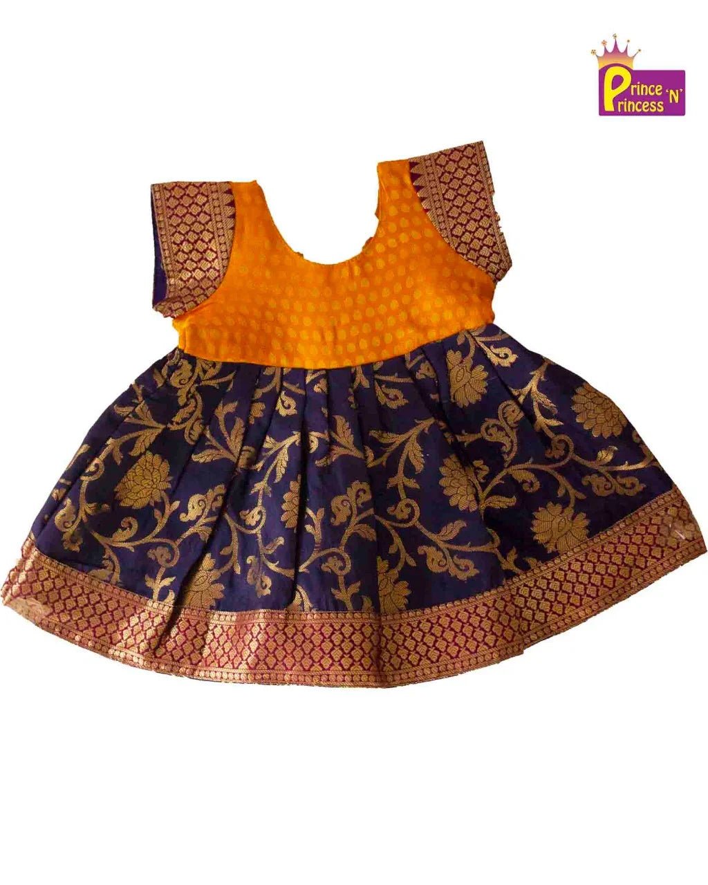 New Born Orange Blue Raw Silk Frock LF397 - Prince N Princess