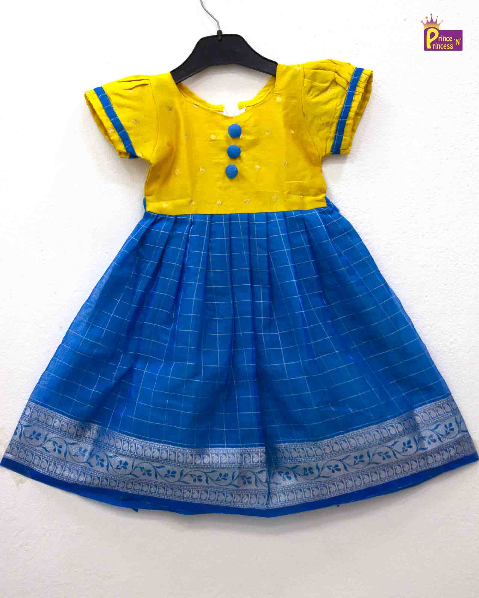 Prince N Princess Blue Yellow Organza Check Gown PG301 - Prince N Princess