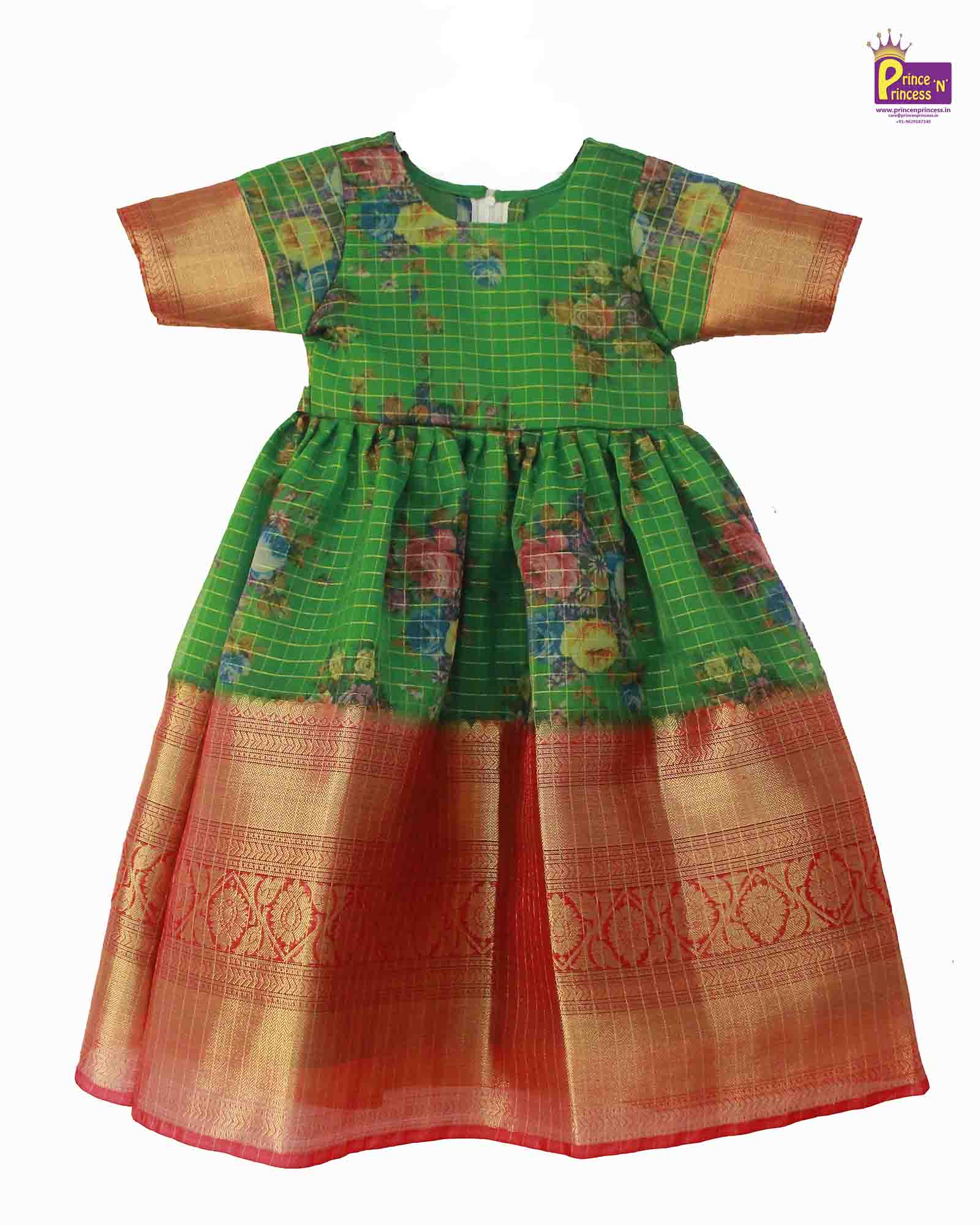 Prince N Princess Green Organza Check Gown PG218 - Prince N Princess