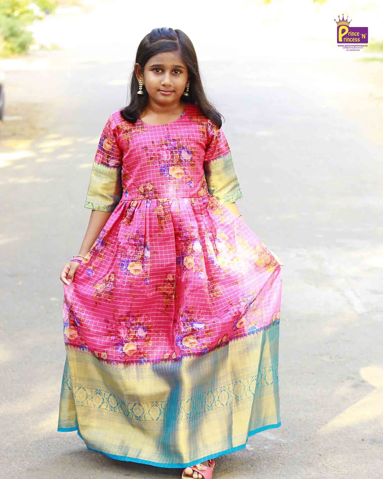 Prince N Princess Pink Organza Check Gown PG243 - Prince N Princess