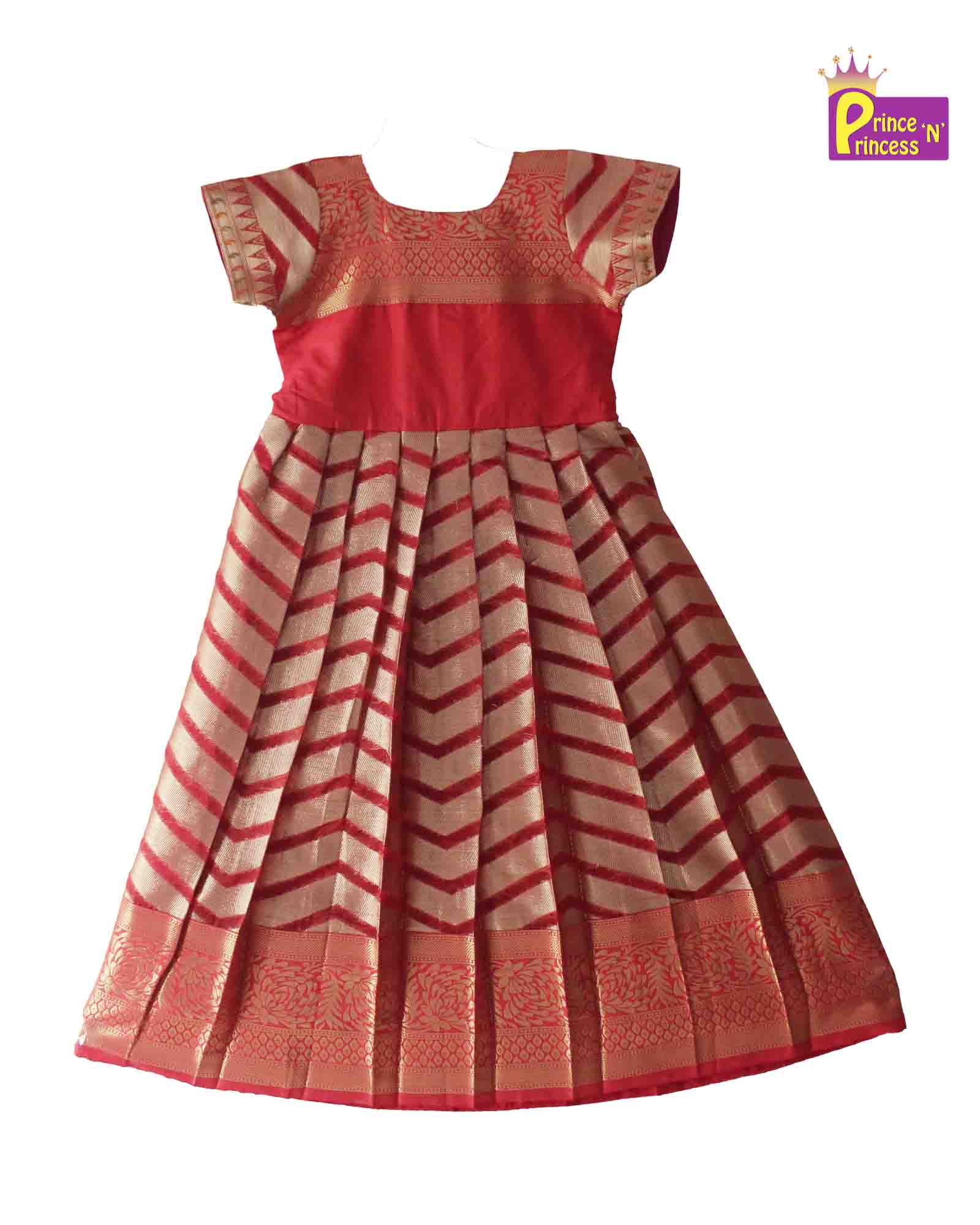 Prince N Princess Red Banarasi Chanderi Gown PG332 - Prince N Princess