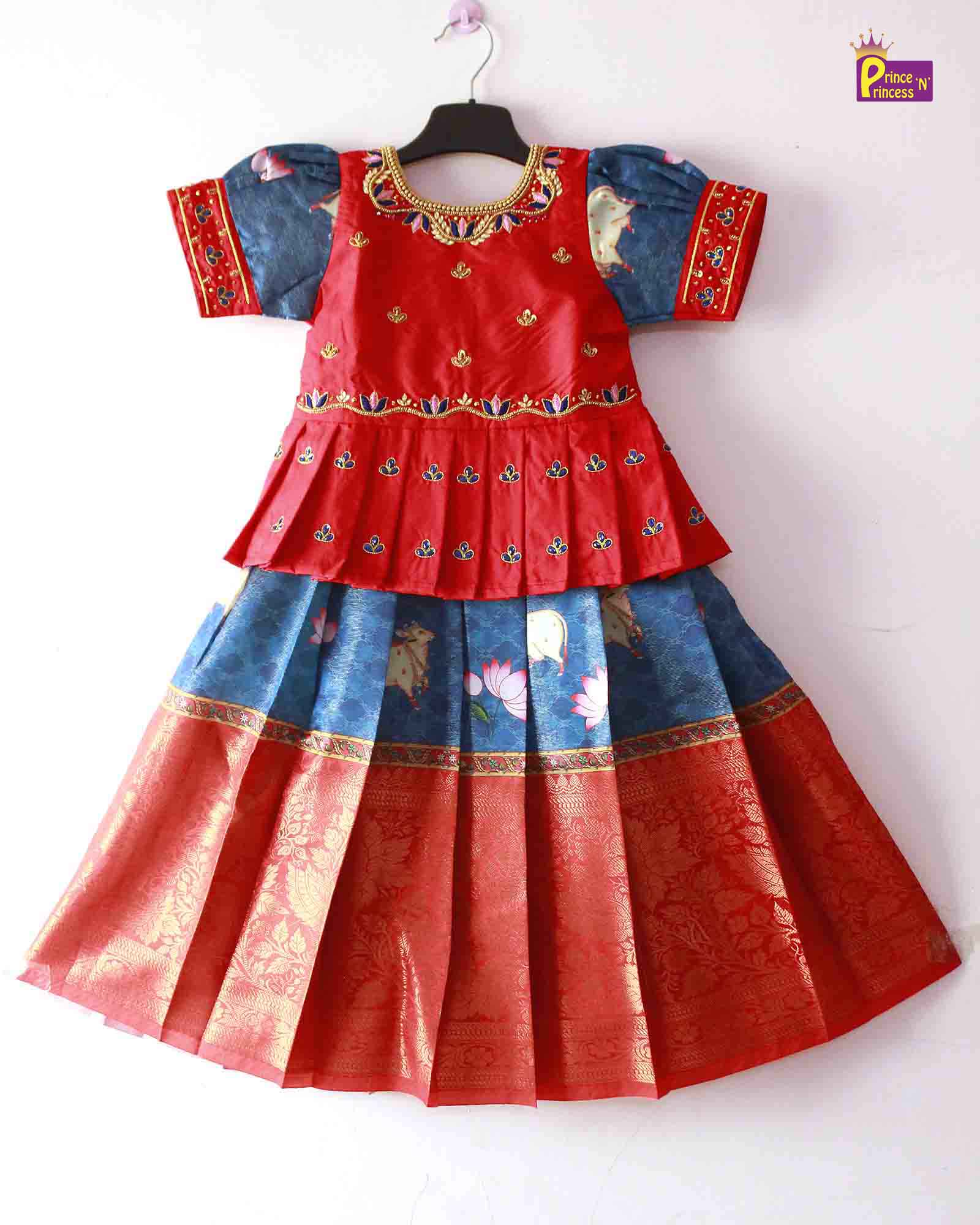 Prince N Princess red Blue AARI Work pattu Pavadai PPP1247 - Prince N Princess