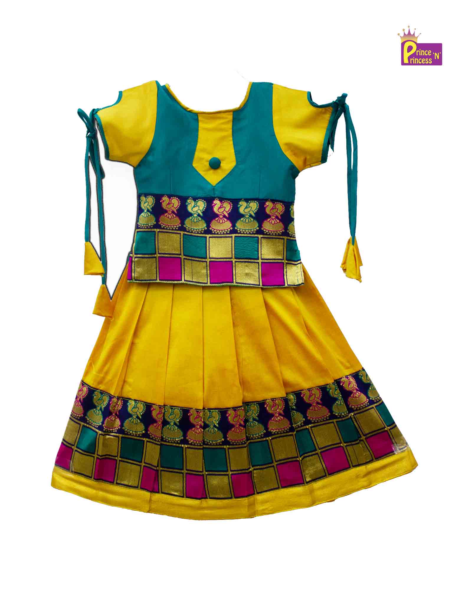 Product Prince N Princess Green Golden Pattu Pavadai PPP1089 - Prince N Princess